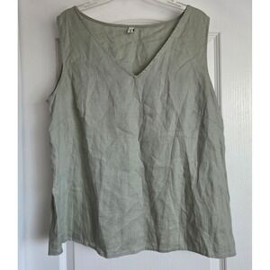 Amazhiyu Sage color Linen Sleeveless V Neck Tank Top Sz XL Beach Outdoor Natural